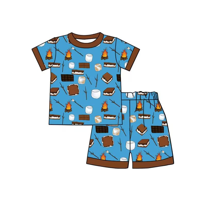 baby boys clothes cake fire blue short sleeve shorts pajama Set