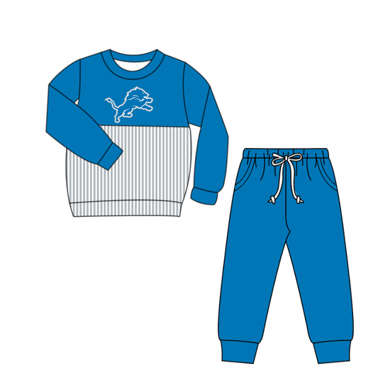 Custom moq 5 mix size milk silk summer teams baby boys clothes sky blue long sleeve pants sets