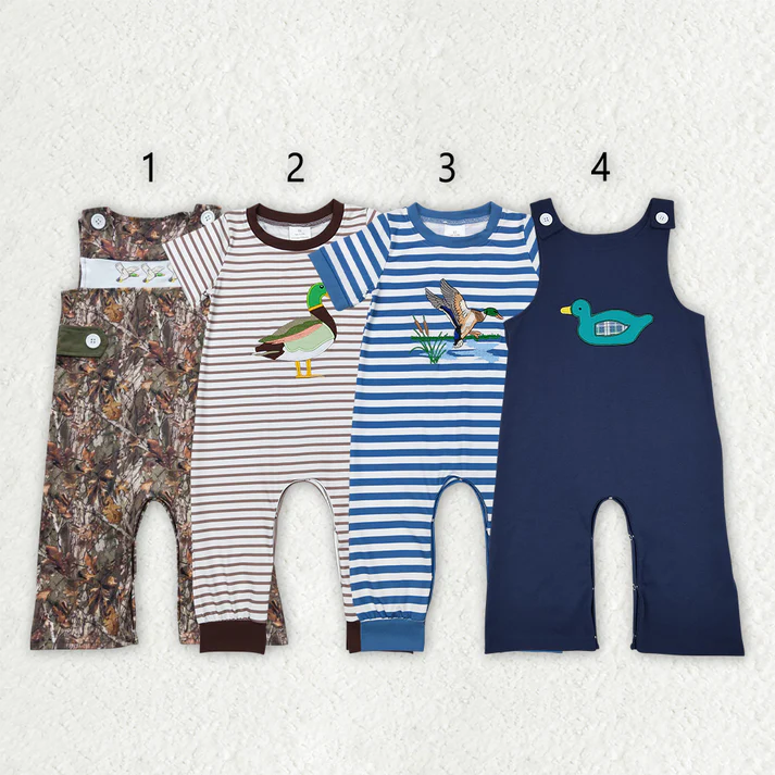 RTS baby girls and boys clothes embroidery duck Short Sleeve rompers