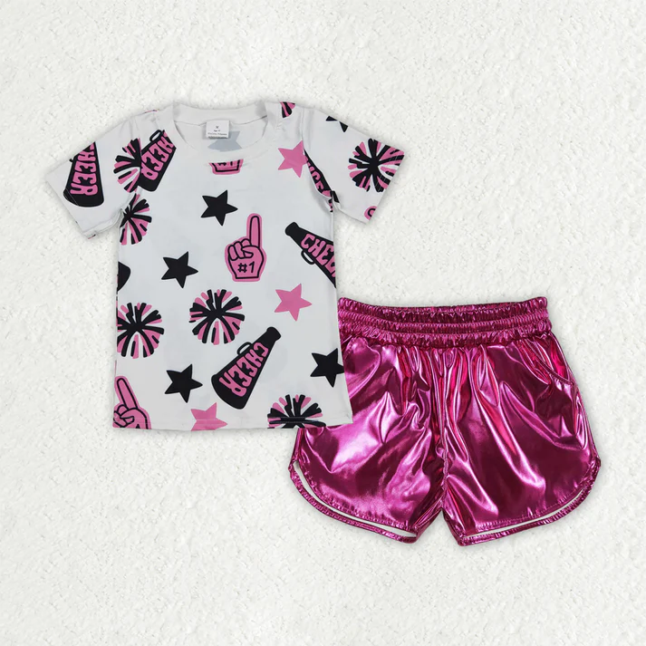 RTS NO MOQ Sibling Baby Girls Boys cheers short sleeve Clothes Sets