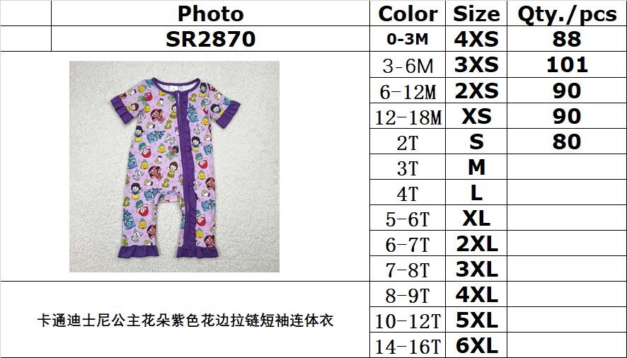 Cute Clothes  SR2870 Baby Infant Girls Purple Zip Rompers