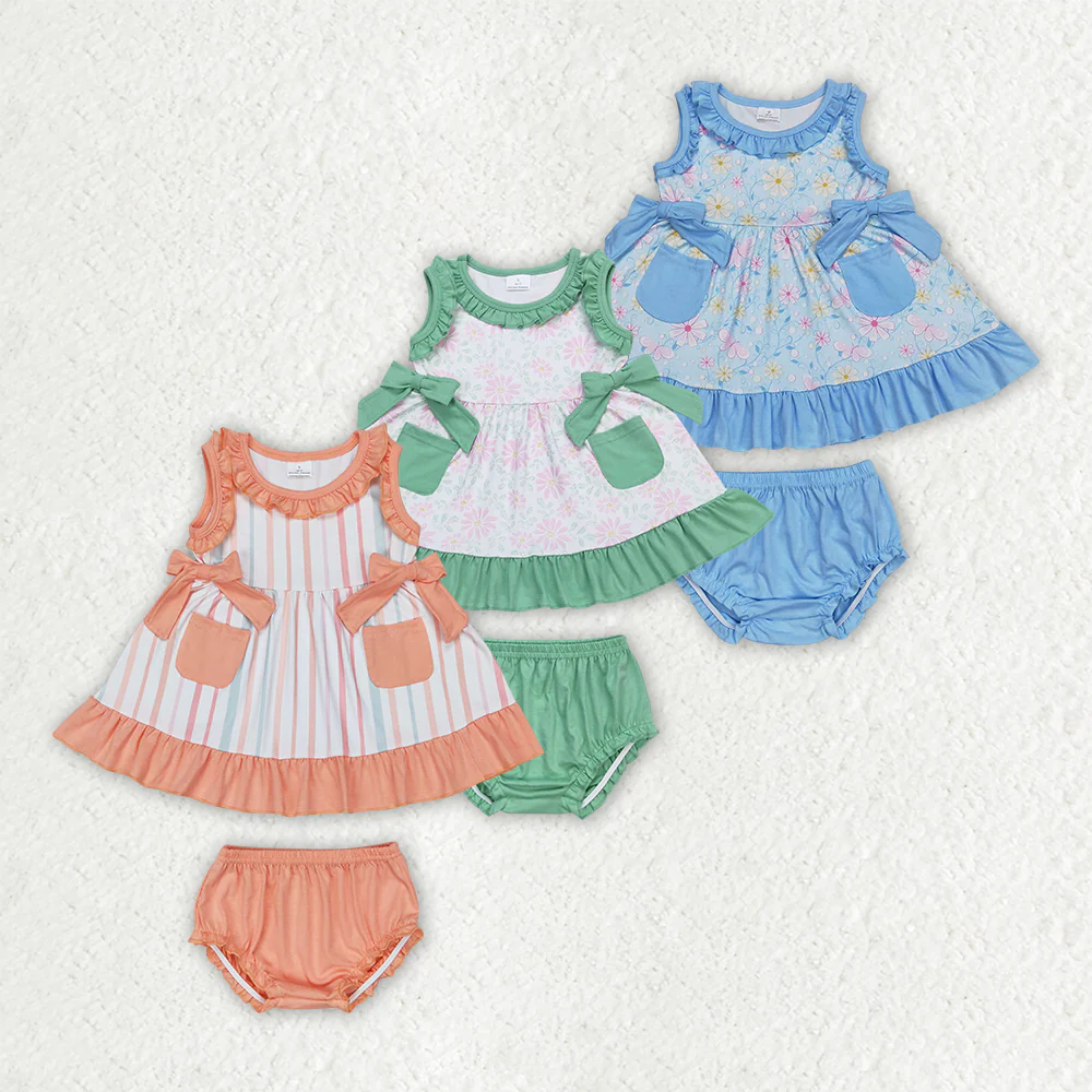 RTS NO MOQ baby girls clothes short sleeve briefs sets