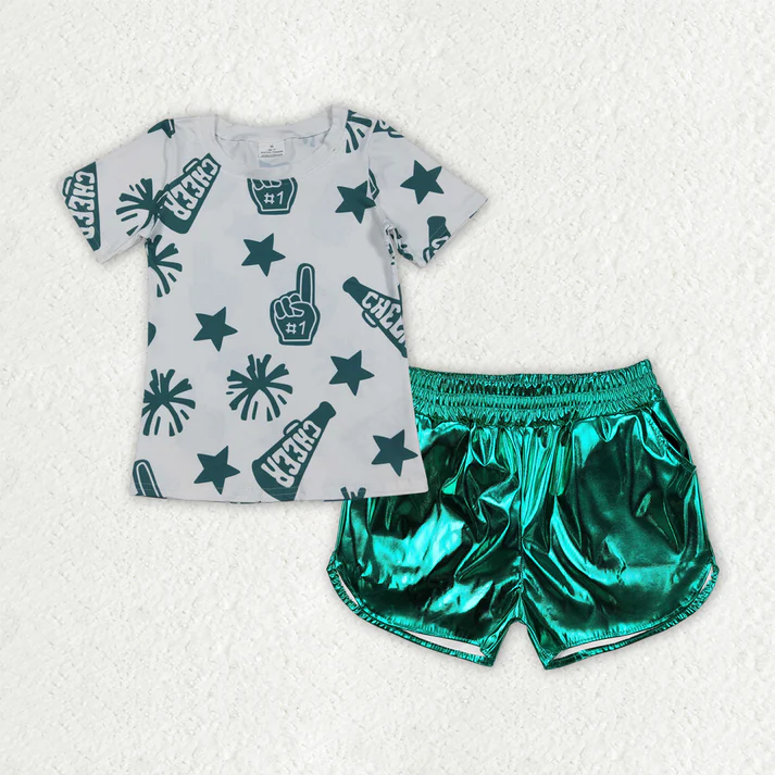 RTS NO MOQ Sibling Baby Girls Boys cheers short sleeve Clothes Sets