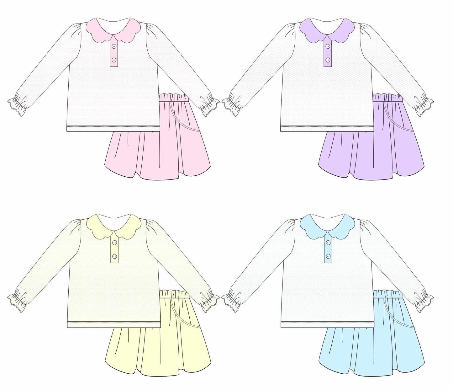 Custom moq 5 each style eta 6-7weeks baby girl clothes long sleeve skirts set 4-25.9.16