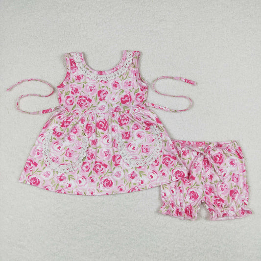 GSSO0685 Floral lace sleeveless shorts set