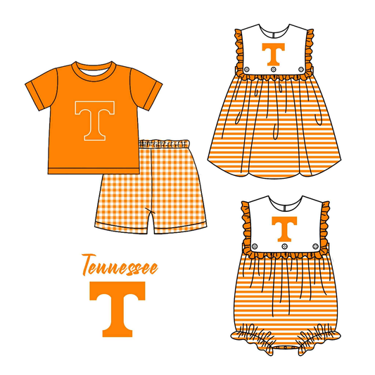 Custom moq 5 mix size milk silk baby kids clothes Summer orange letters orange stripes