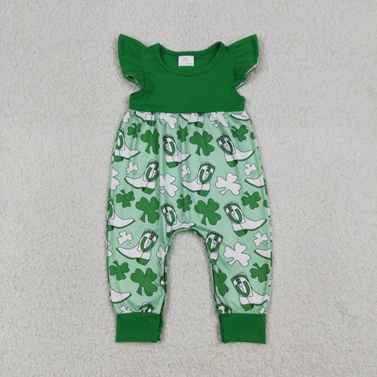 RTS NO MOQ（In Stock ) SR3783 Boots four-leaf clover green flutter sleeve bodysuit