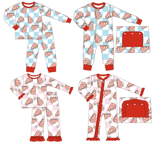 Custom moq 3 MIX SIZE  eta 7/8week moq 5 eta /4/5week  Wood Stripe Christmas Tree Pattern Blue & Pink Plaid Mix Set