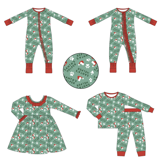 Custom moq 3 MIX SIZE  eta 7/8week moq 5 eta /4/5week  Footprints-Christmas Hat-Word Pattern Green Mixed Set