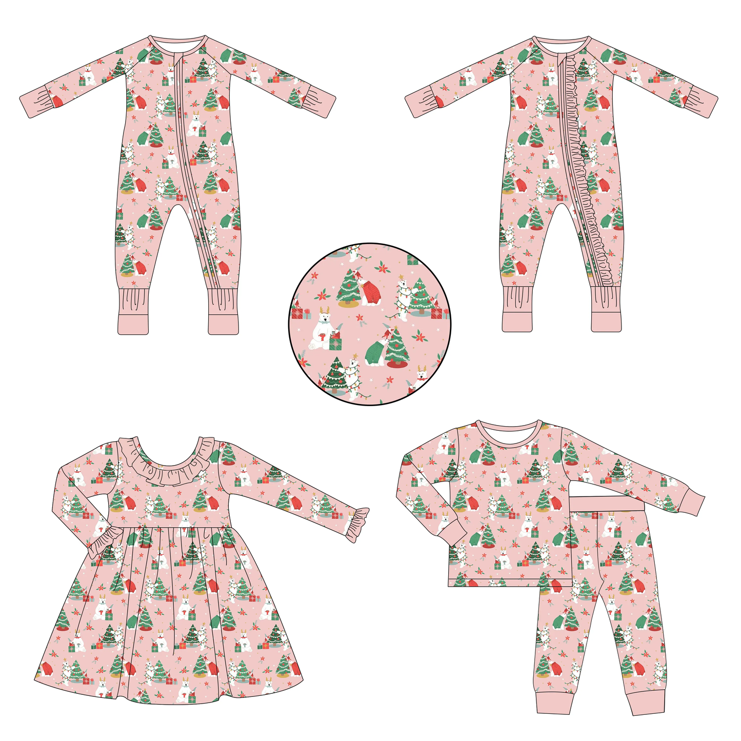 Custom moq 3 MIX SIZE  eta 7/8week moq 5 eta /4/5week  Christmas tree and polar bear pattern lotus pink mixed set
