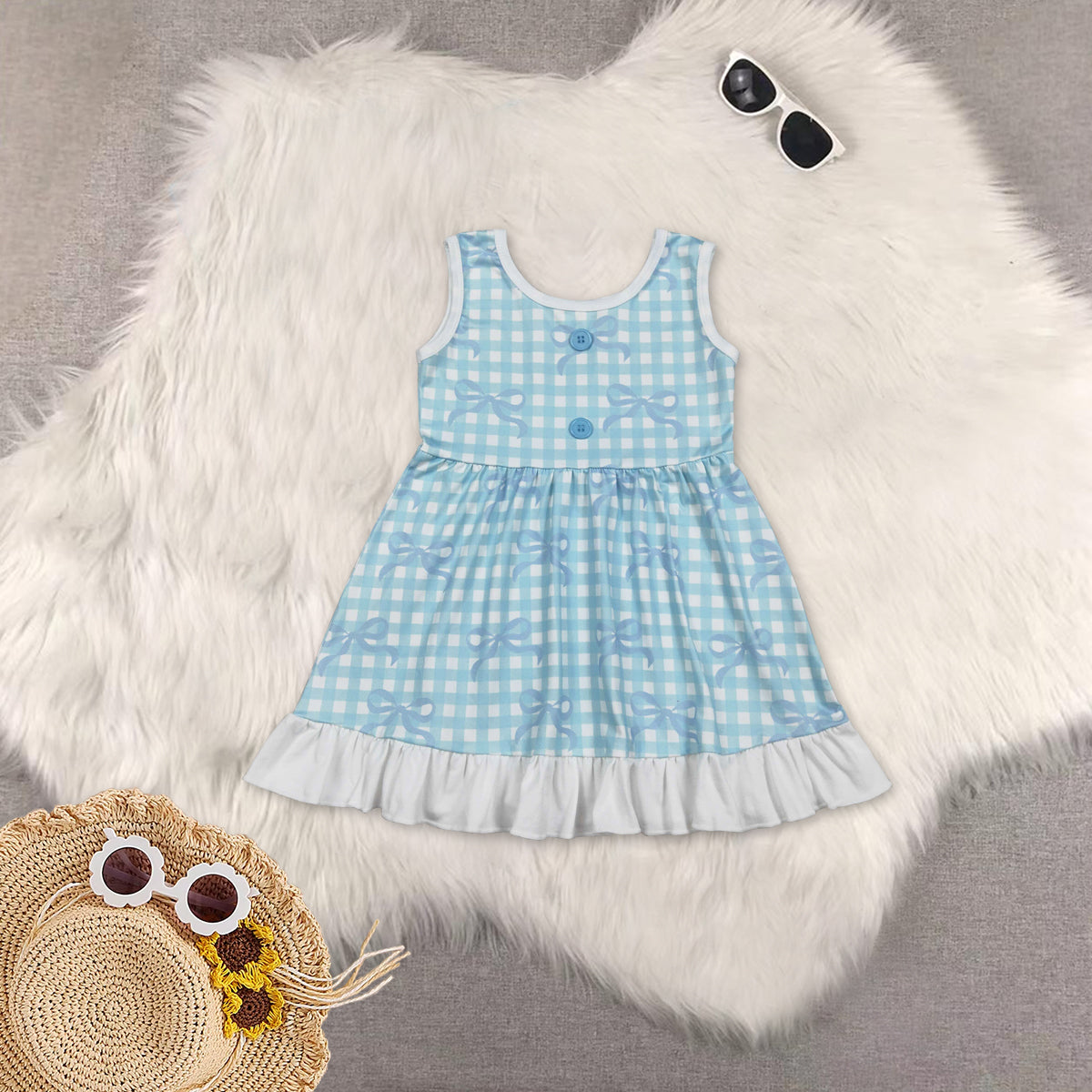 RTS NO MOQ Sibling baby girl clothes bow sleeveless dresses