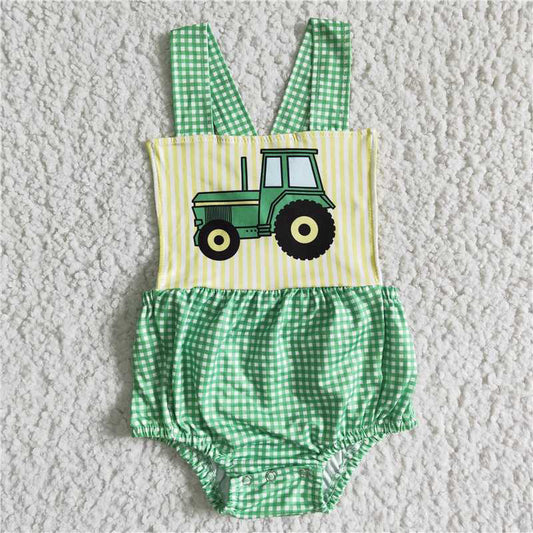 SALES  NEW Baby boys tractor plaid print romper