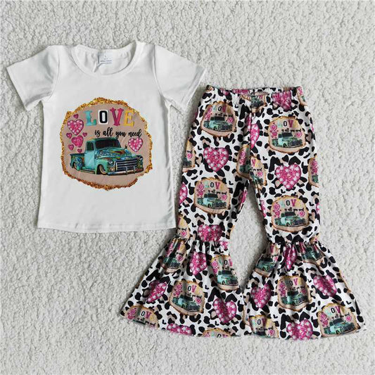 SALES NEW Valentine's Day Themed Baby Girls' Outfit Set with Short Sleeve Shirt And Bell Bottom Pants for Infants