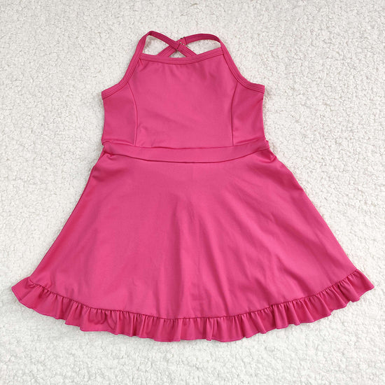 Best Sell RTS Baby Girls Hot Pink Knit Knee Length Dress Infant Girls Clothing Soft Cotton Knee-Length Dresses for Baby Girls Pink Knit Dress