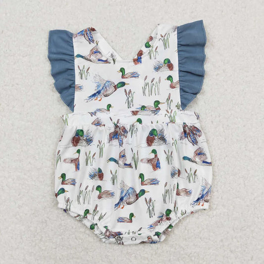 Best Sell RTS Baby Girls Summer Rompers with Duck Straps And Ruffles Cute And Fashionable Clothing for Infants