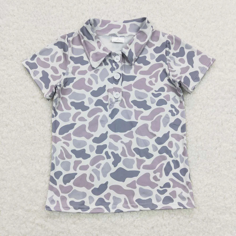 Best Sell RTS Baby Boys Camouflage Hunting Short Sleeve Tee Shirt Buttons Top Unisex Baby Camo Print Tee for Little Ones