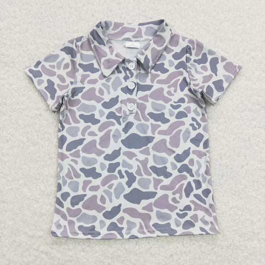 Best Sell RTS Baby Boys Camouflage Hunting Short Sleeve Tee Shirt Buttons Top Unisex Baby Camo Print Tee for Little Ones