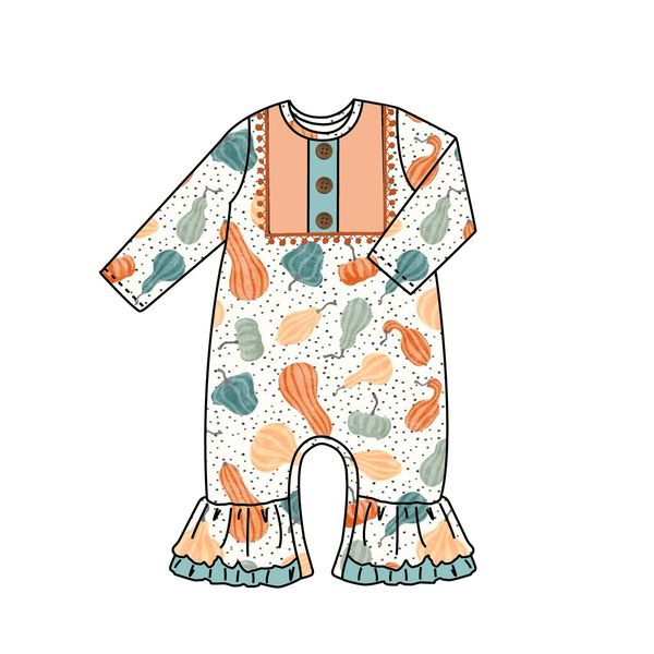 Custom moq 3 eta 6-8 weeks Weird Pumpkin Polka Dot Ruffle Hem Long Sleeve Romper