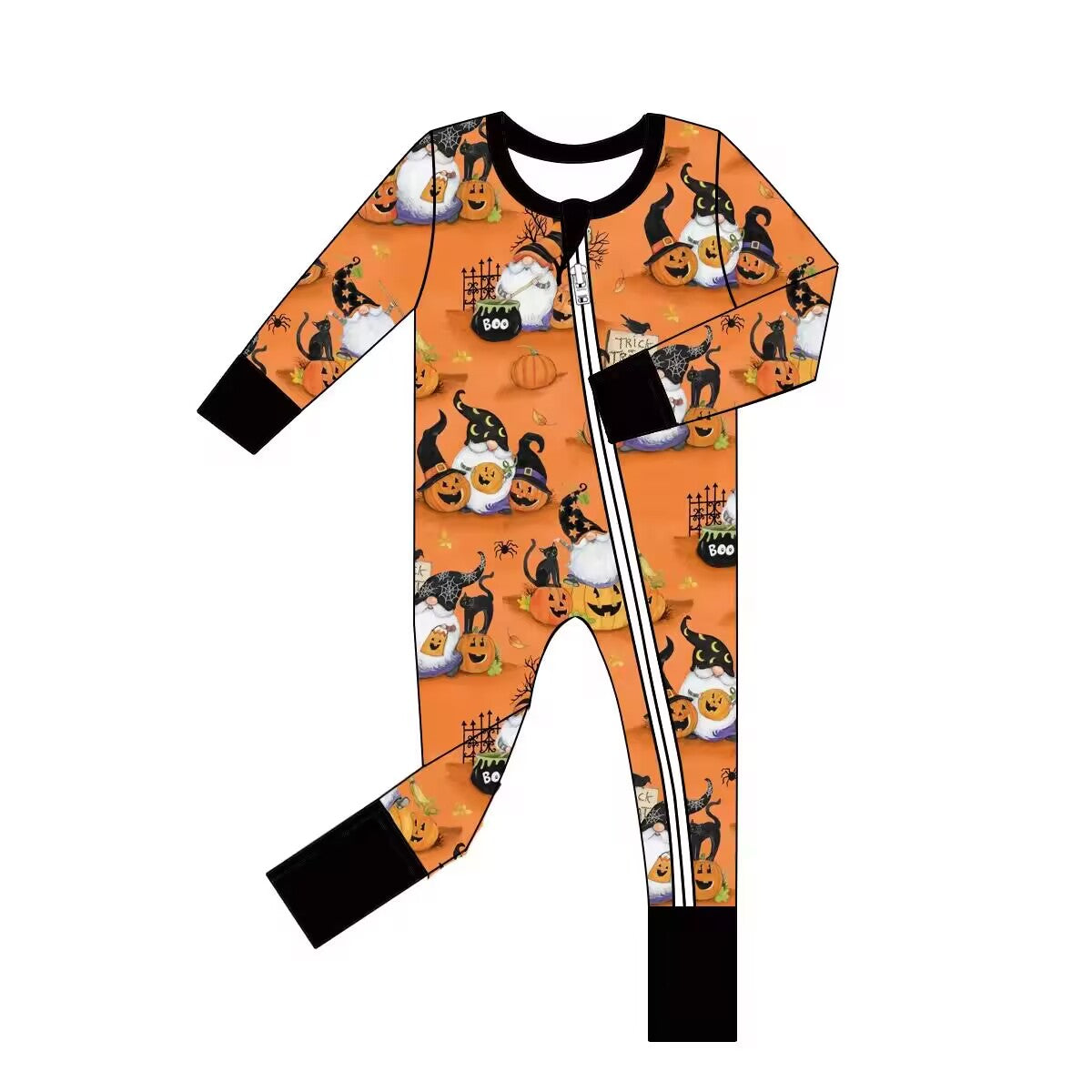 Custom moq 3 eta 6-8 weeks  Halloween Pumpkin Zipper Orange Long Socks Romper