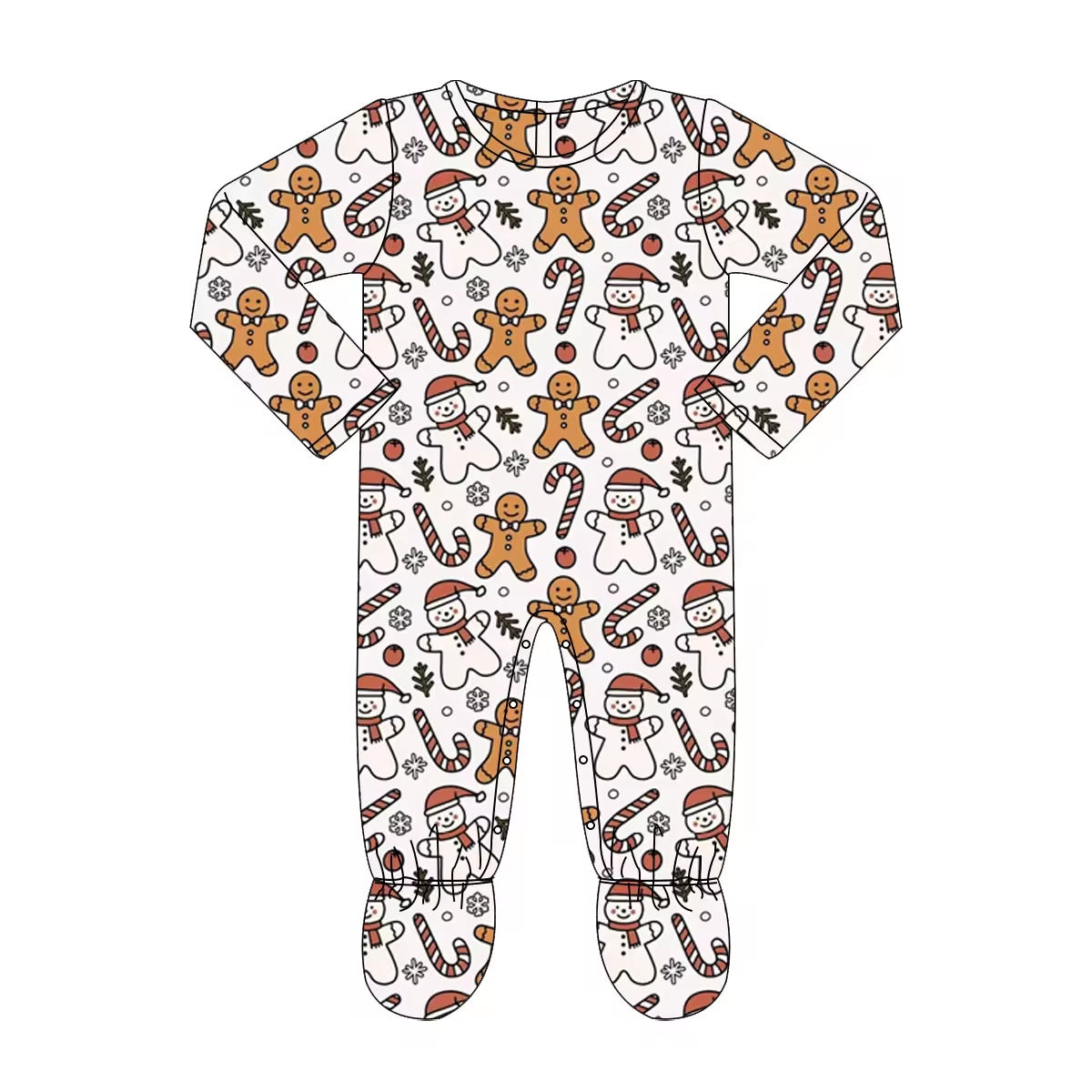 Custom moq 3 eta 6-8 weeks Christmas Atmosphere Long Socks Romper: Brown & White Biscuit Bear Print