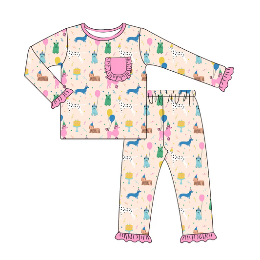 Custom moq 3 eta 6-8 weeks Zebra-Balloon Puppy Lotus Pink Pocket Long Sleeve Suit