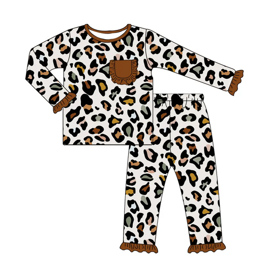 Custom moq 3 eta 7/8week moq 5 eta /4/5week Colorful leopard print dark brown ruffled cuffs long sleeve dress