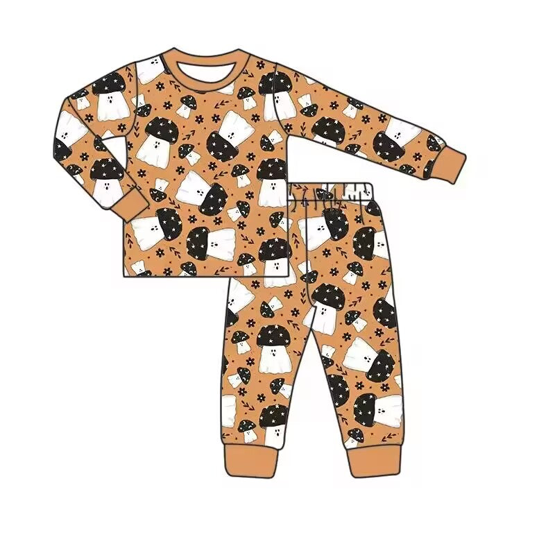Custom moq 3 eta 6-8weeks Brown long-sleeved suit with black and white mushroom pattern