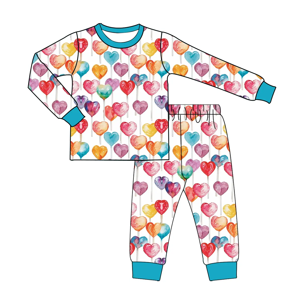 Custom moq 3 eta 6-8 weeks Oil painting style three-dimensional heart pattern blue collar-cuffs long-sleeved suit