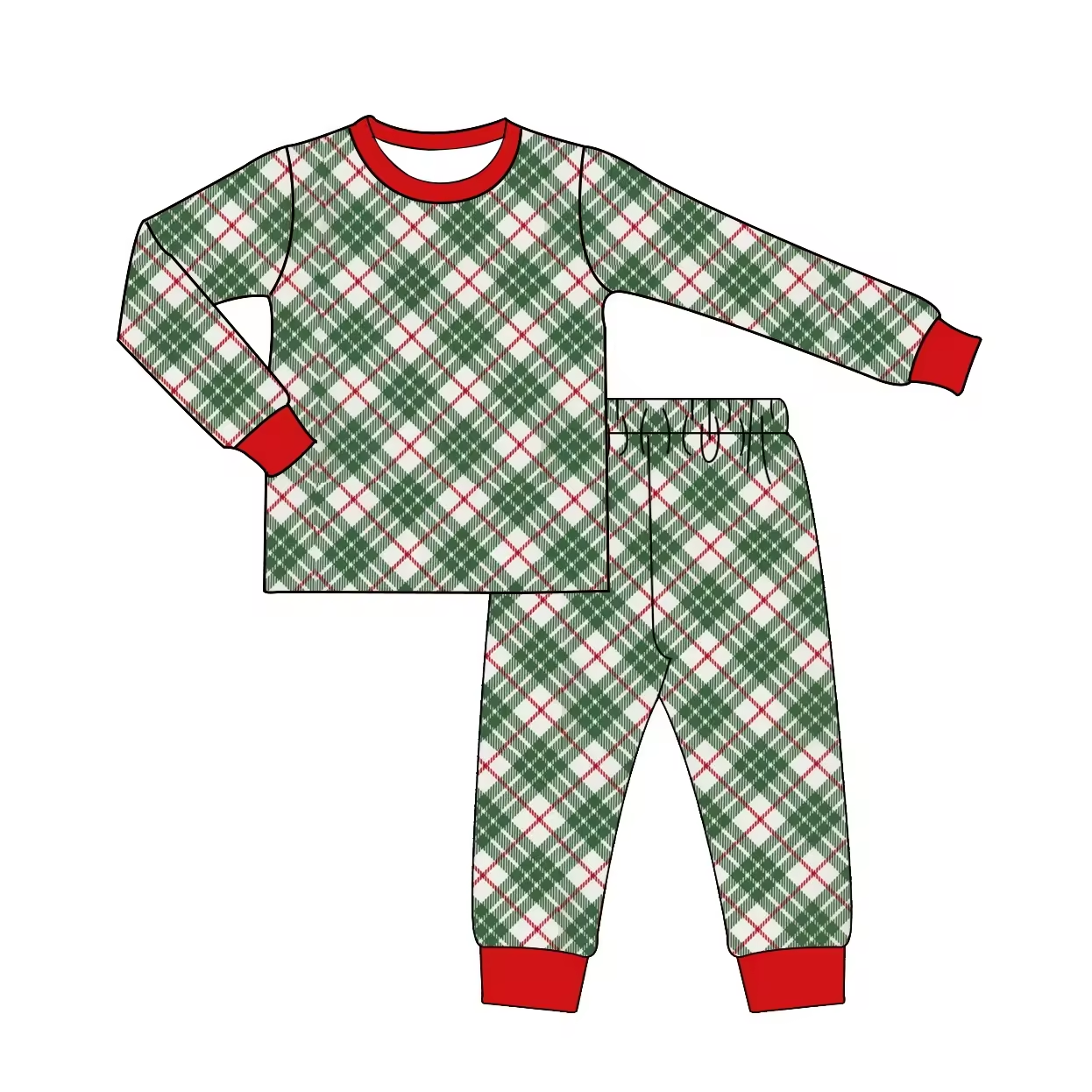 Custom moq 3 eta 6-8weeks Red elastic cuffs green line plaid long sleeve suit