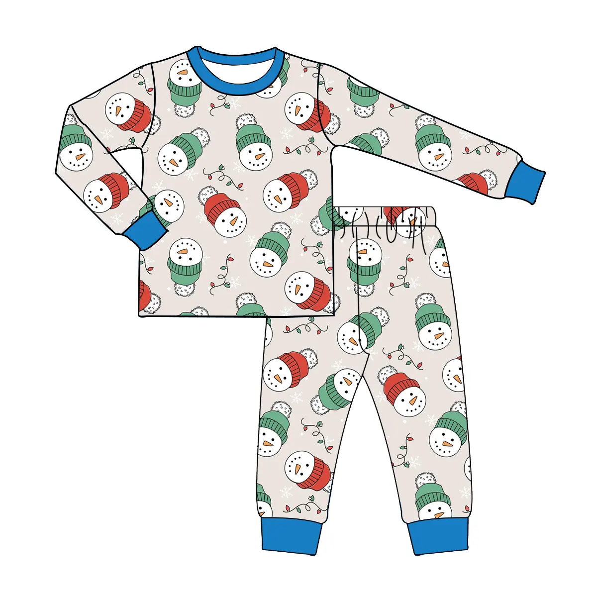 Custom moq 3 eta 6-8 weeks Green-Red Hat Snowman Pattern-Blue Elastic Cuffs Long Suit