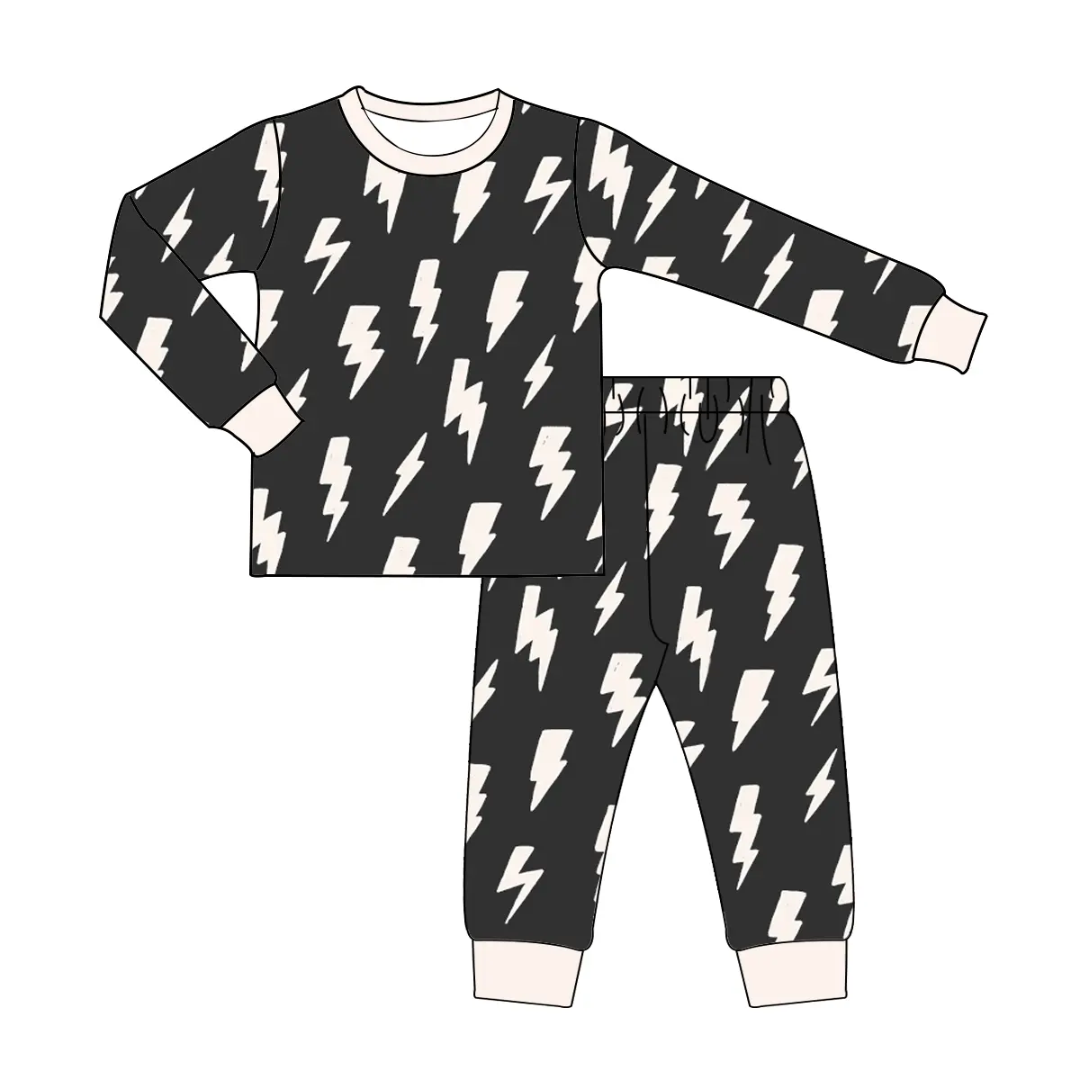 Custom moq 3 eta 7/8week moq 5 eta /4/5week Beige Lightning Pattern Black Long Sleeve Suit