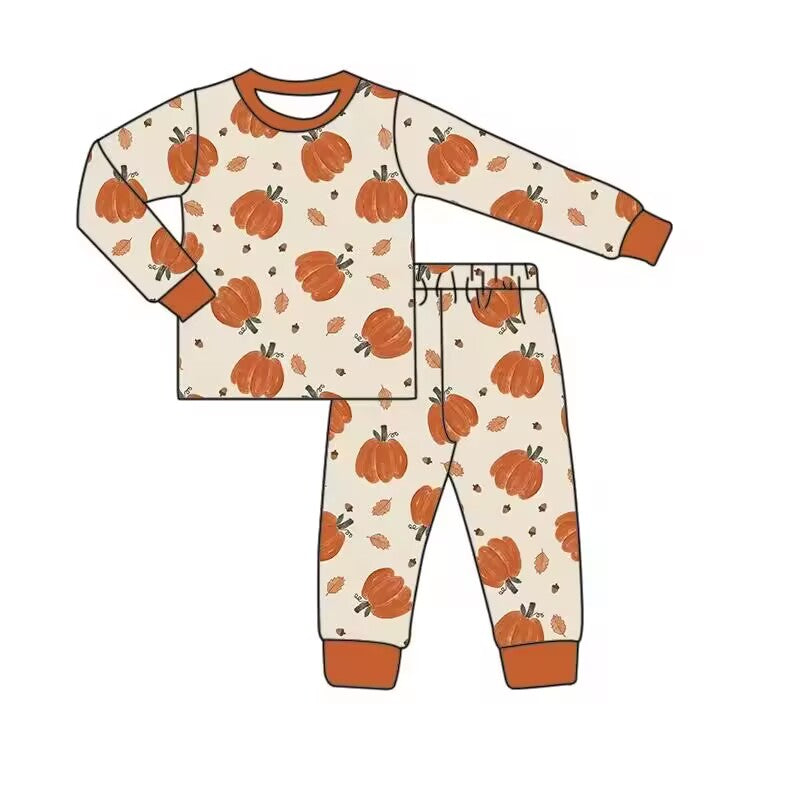 Custom moq 3 eta 6-8 weeks Pumpkin-Leaf Pattern Brown and Orange Long Sleeve Suit