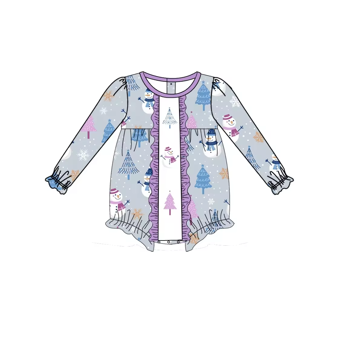 Custom moq 3 mix size eta 6-8 weeks Purple & Blue Winter Snowman Pine Tree Boys & Girls Mixed Set