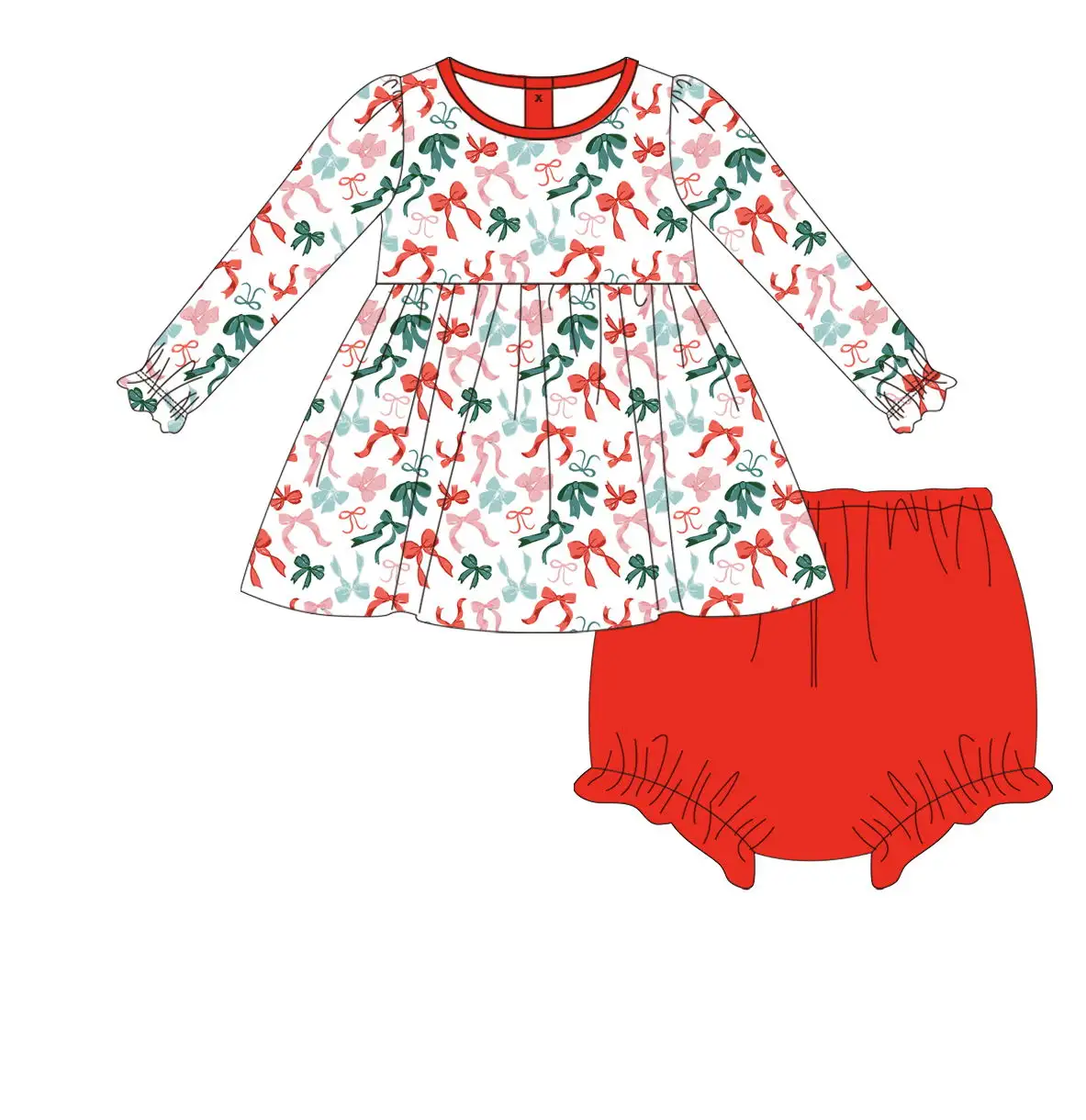 Custom moq 3 MIX SIZE  eta 7/8week moq 5 eta /4/5week Red and green bow print pattern mixed set