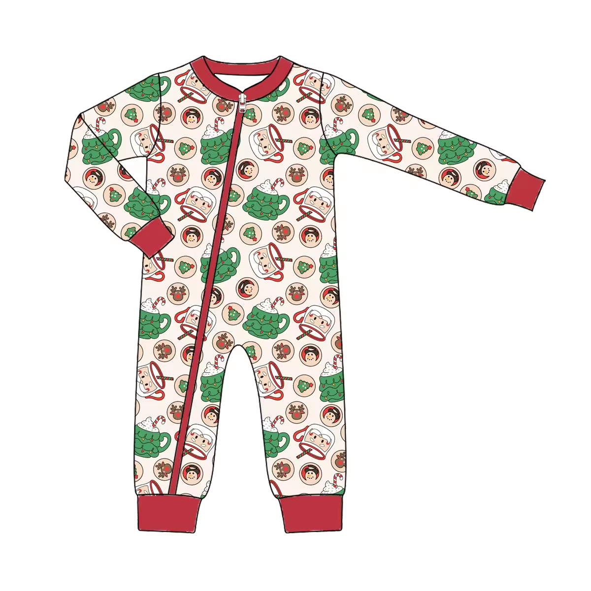 Custom moq 3 eta 6-8 weeks Christmas tree shaped water cup - little human head pattern lotus color long zipper crawling suit