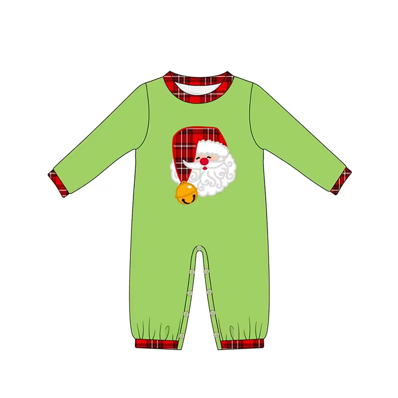 Custom moq 3 eta 6-8 weeks Grass Green Bell Santa Long Bodysuit
