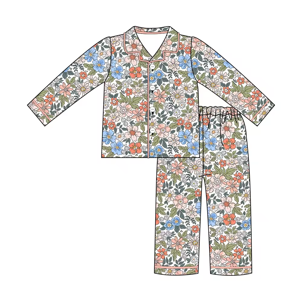 Custom moq 3 eta 6-8weeks Floral Button Long Pajama Set