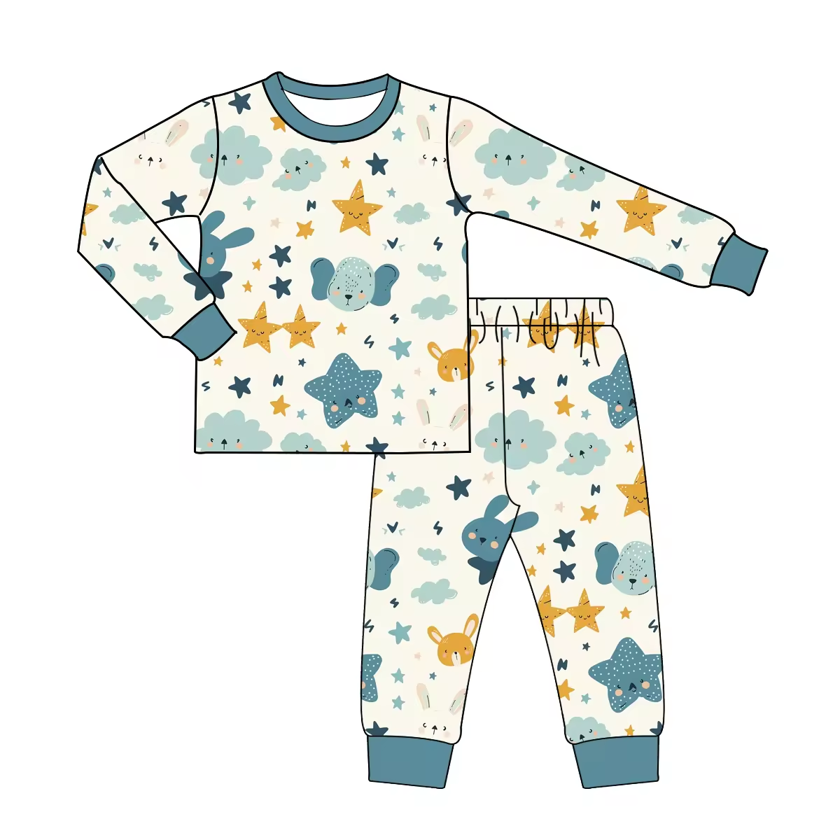 Custom moq 3 eta 6-8weeks  Haze Blue Star Cloud Elastic Cuff Long Sleeve Suit