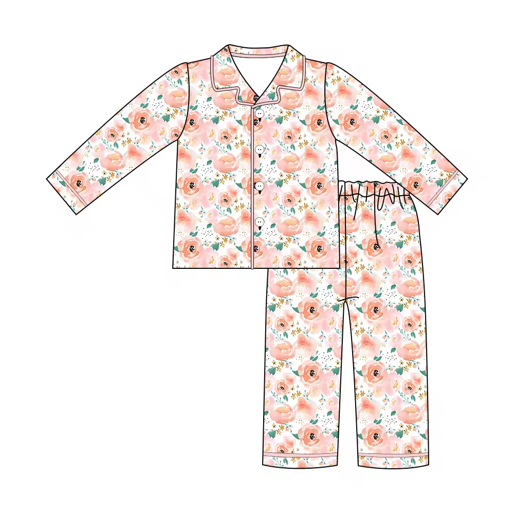 Custom moq 3 eta 6-8weeks Pink and Orange Button Long Pajama Set