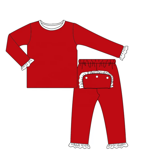 Custom moq 3 eta 7/8week moq 5 eta /4/5week White ruffled cuffs - red trousers long-sleeved suit