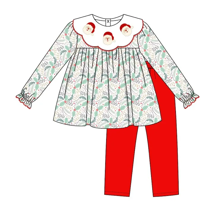 Custom moq 3 eta 6-8weeks Long suit: Santa Claus lace doll collar polka dot green top - pure red pants