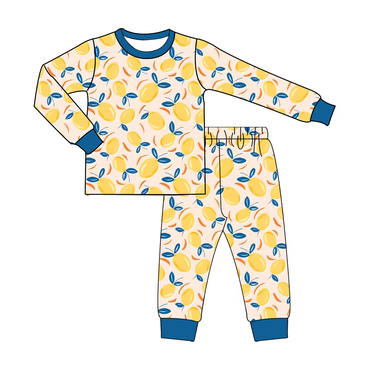 Custom moq 3 eta 6-8weeks Yellow lemon blue leaf elastic cuff long sleeve suit
