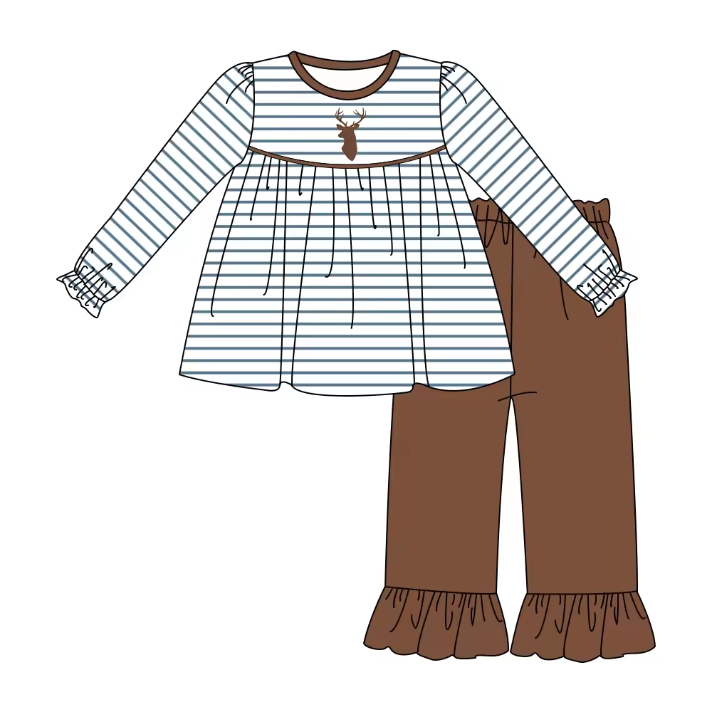 Custom moq 3 eta 6-8weeks  Brown Elk Stripe Lace Long Sleeve Suit