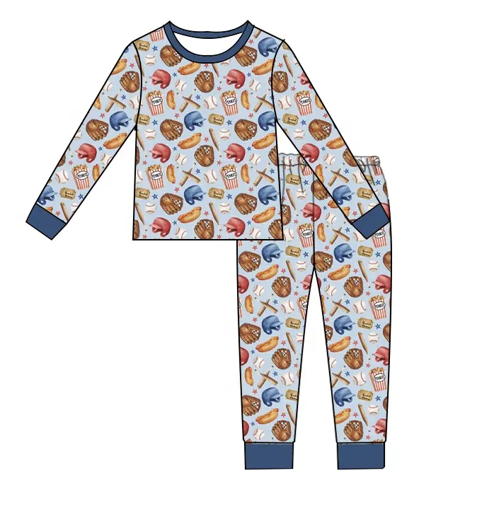 Custom moq 3 eta 7/8week moq 5 eta /4/5week Bread-French Fries-Baseball Pattern Dark Blue Long Sleeve Suit