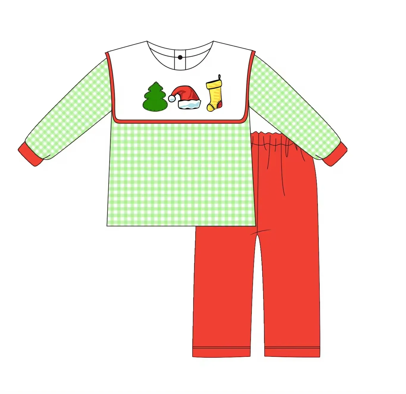 Custom moq 3 eta 6-8weeks  Green Plaid Square Neck Long Sleeve Suit