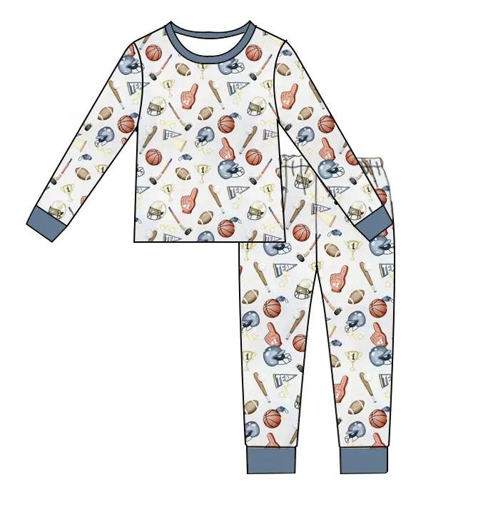 Custom moq 3 eta 7/8week moq 5 eta /4/5week Grey-blue long-sleeved suit with sports ball pattern