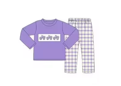 Custom moq 3 eta 6-8weeks  Purple Trucker Top-Plaid Pants Set