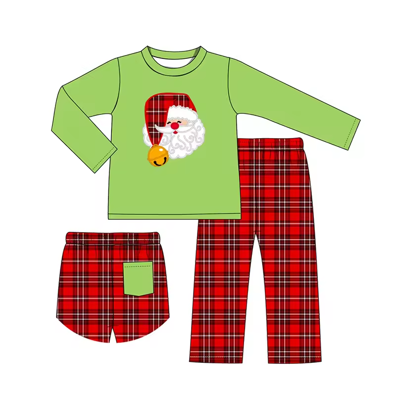 Custom moq 3 eta 6-8weeks Santa Claus Grass Green Top-Red Plaid Pants Set