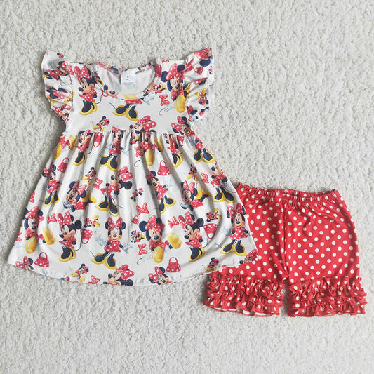 Best Sell RTS Red Dots Flutter Dress Shorts Set baby Fashion Casual Outfit