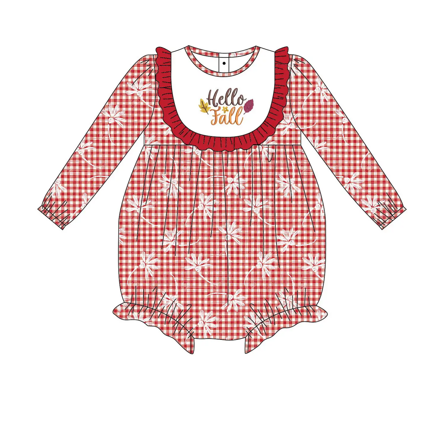 Custom moq 3 MIX SIZE eta 7/8week moq 5 eta /4/5week  White dandelion pattern red plaid long-sleeved mixed suit